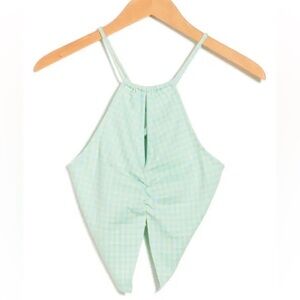 NEW Elodie Nordstrom Checkered Knit Halter Top Green Lemon Size XL Plaid 90s Y2K